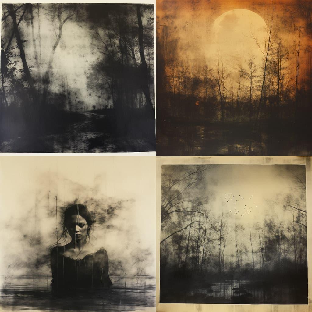 Anthotype print style, Midjourney V5.2, render 1 of 4