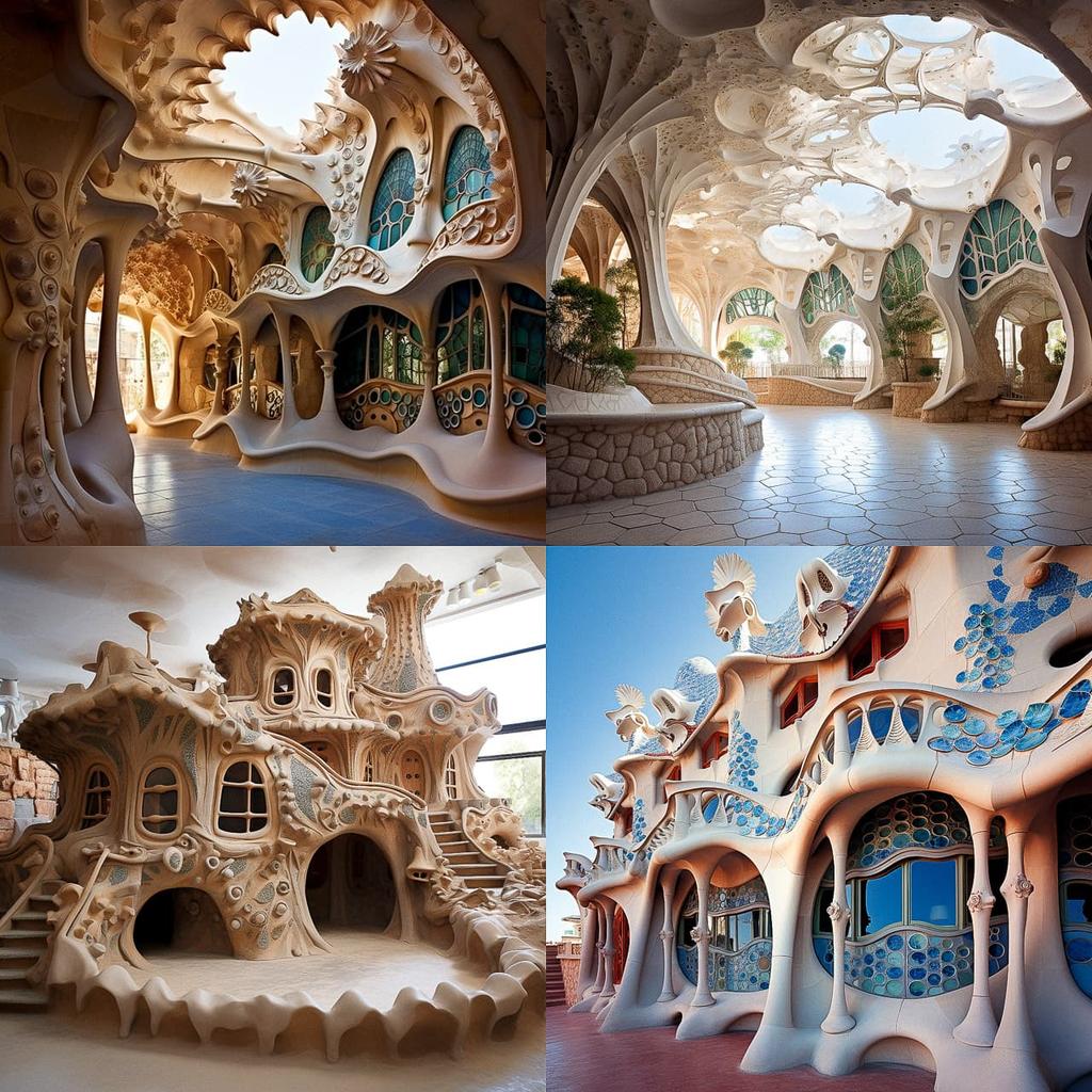 Antoni Gaudi style, Midjourney V5.2, render 1 of 4