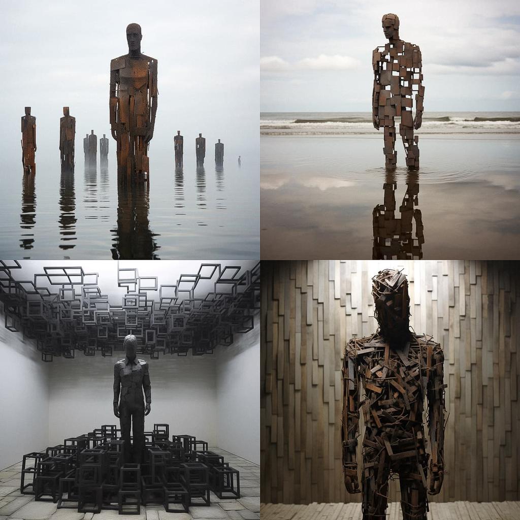 Antony Gormley style, Midjourney V5.2, render 1 of 4