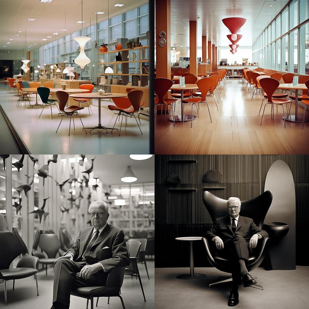Arne Jacobsen style, Midjourney V5.2, render 1 of 4