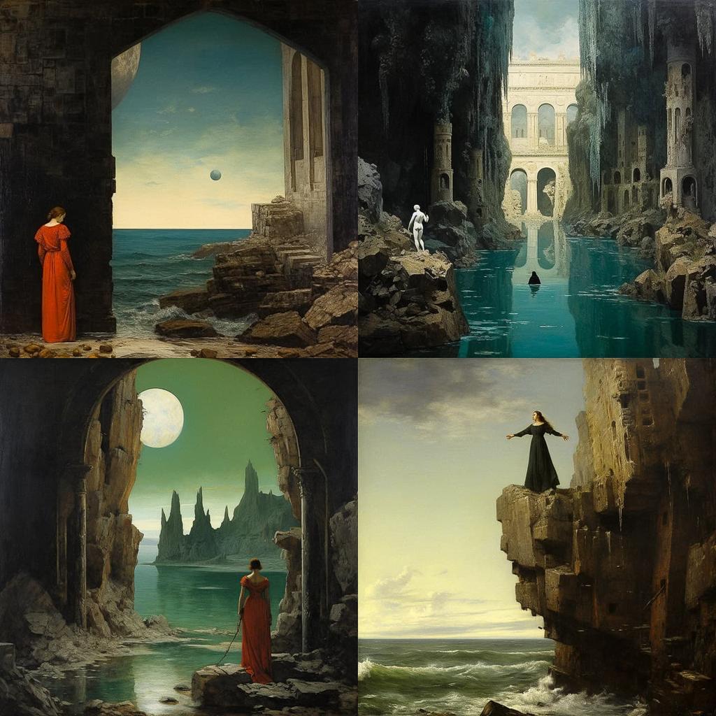 Arnold Bocklin style, Midjourney V5.2, render 1 of 4