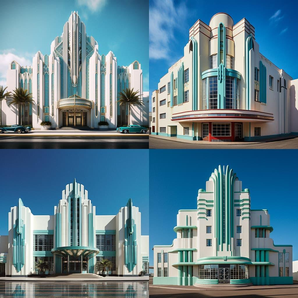 Art Deco architecture style, Midjourney V5.2, render 1 of 4
