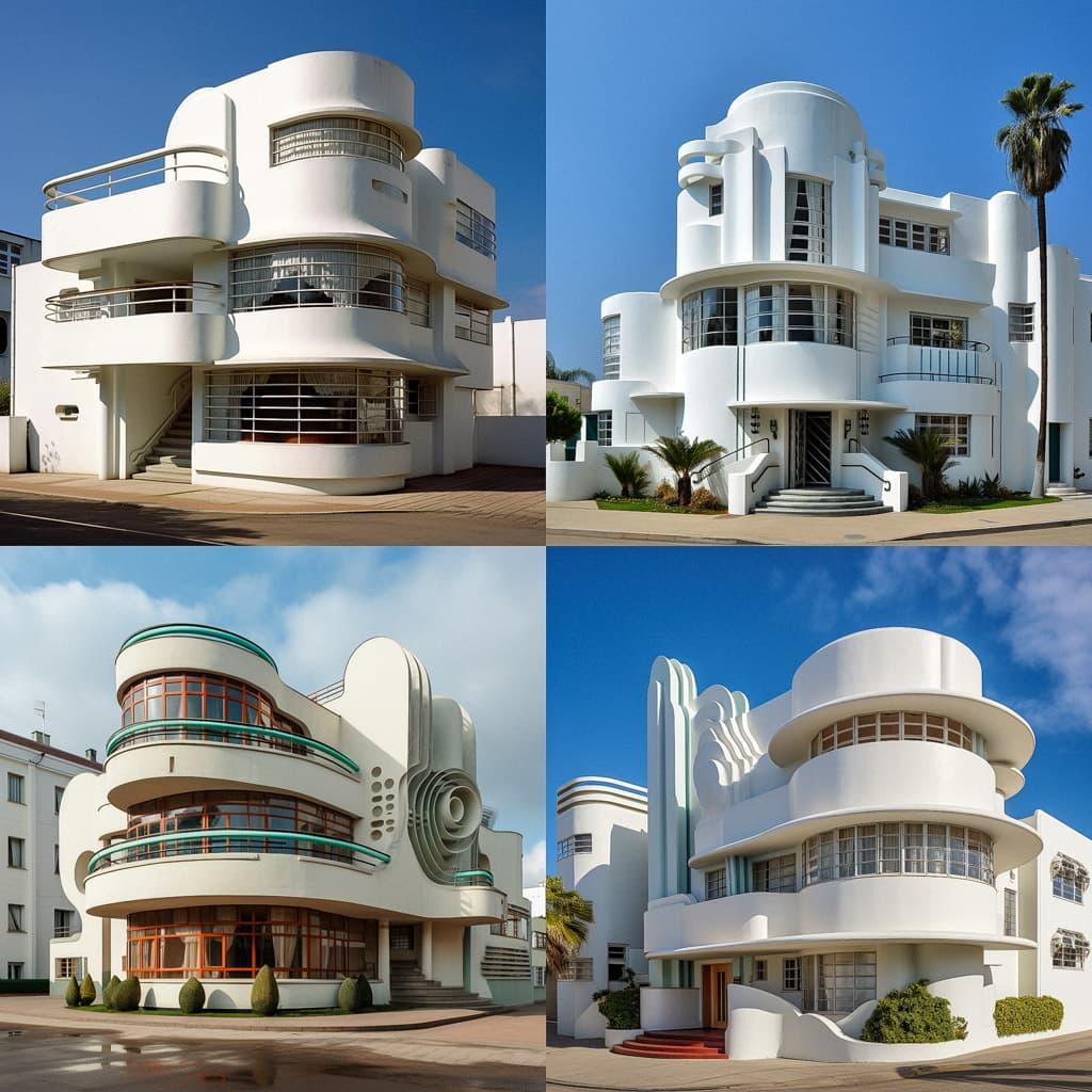 Art Moderne architecture style, Midjourney V5.2, render 1 of 4