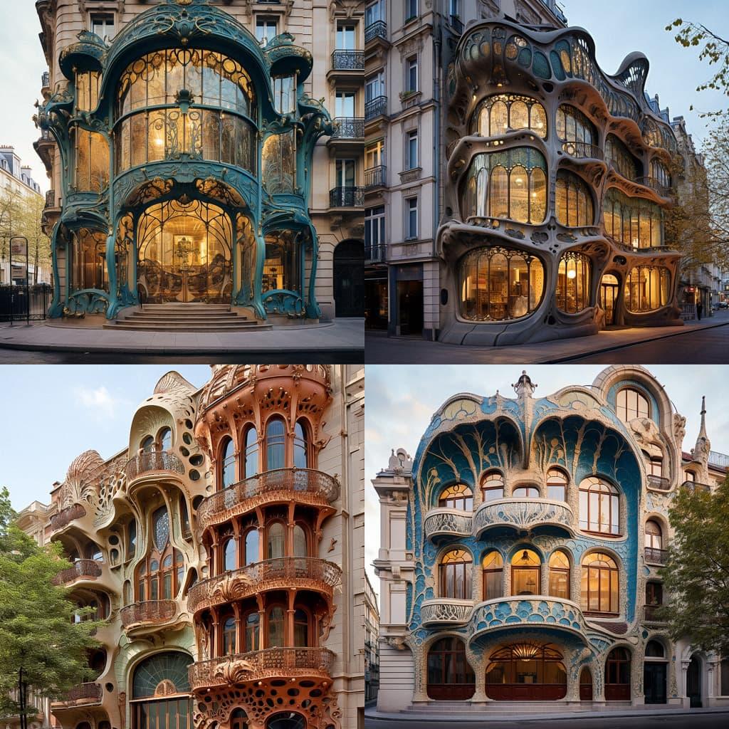 Art Nouveau architecture style, Midjourney V5.2, render 1 of 4