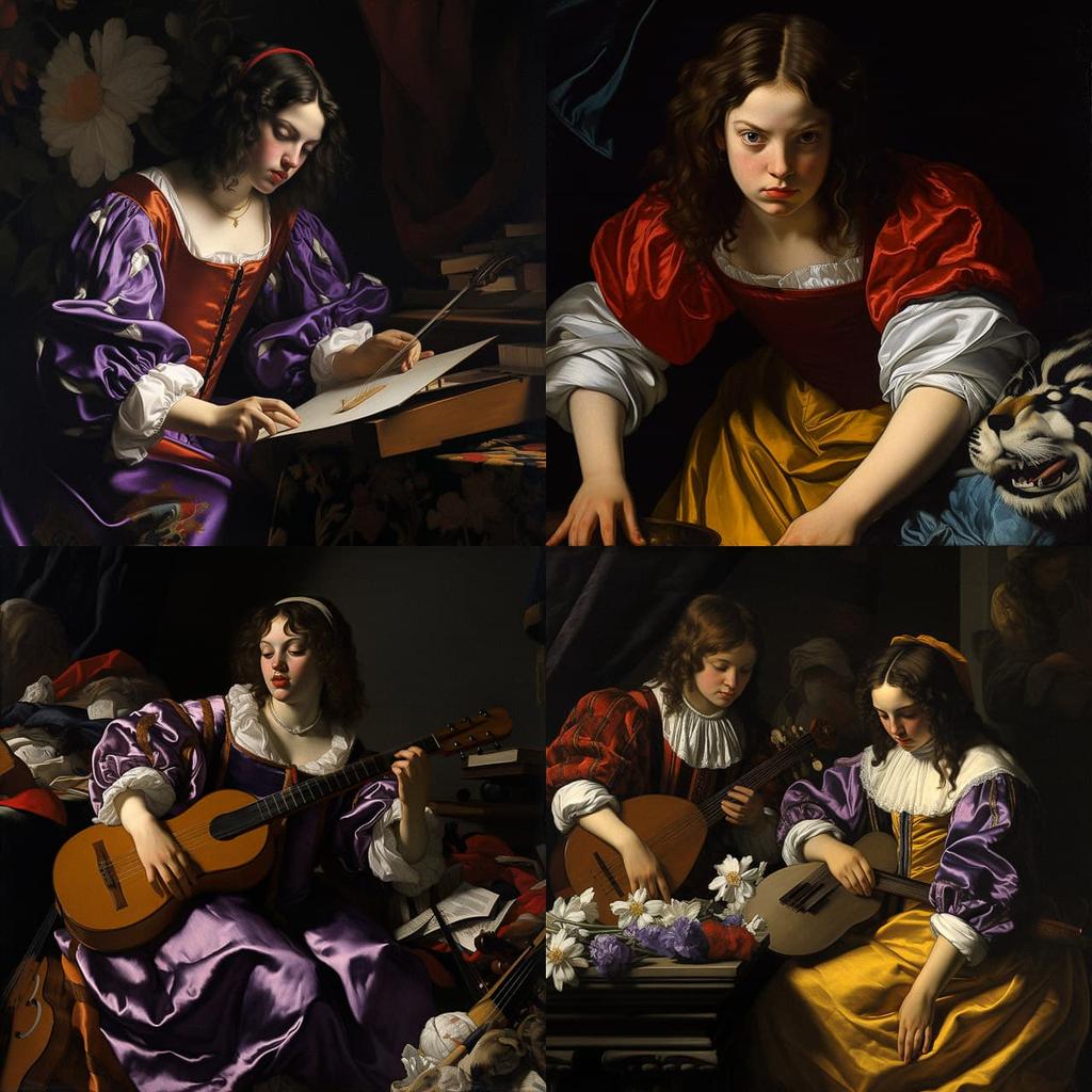 Artemisia Gentileschi style, Midjourney V5.2, render 1 of 4
