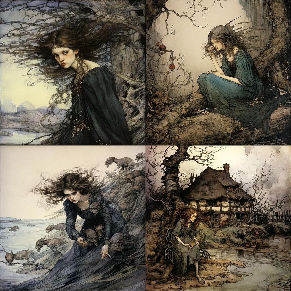 Arthur Rackham style, Midjourney V5.2, render 1 of 4