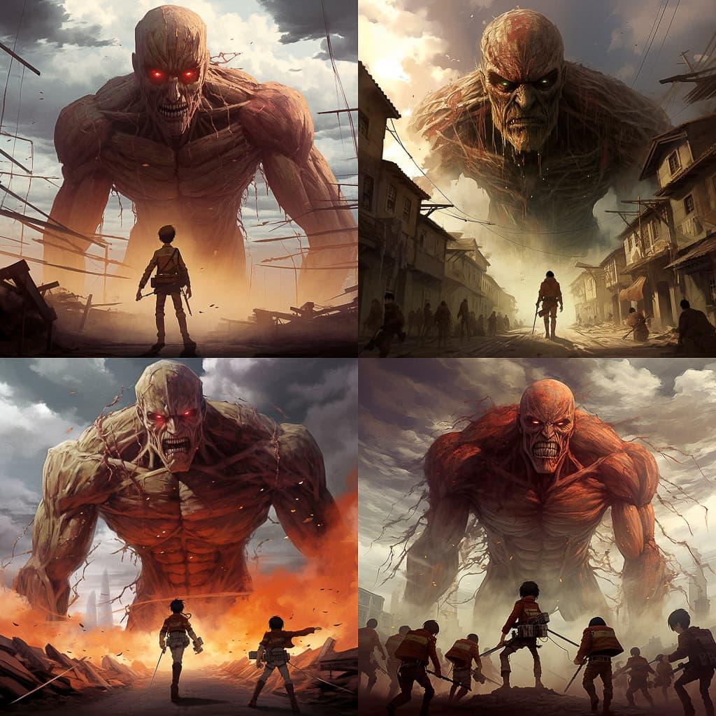 Attack on Titan style, Midjourney V5.2, render 1 of 4
