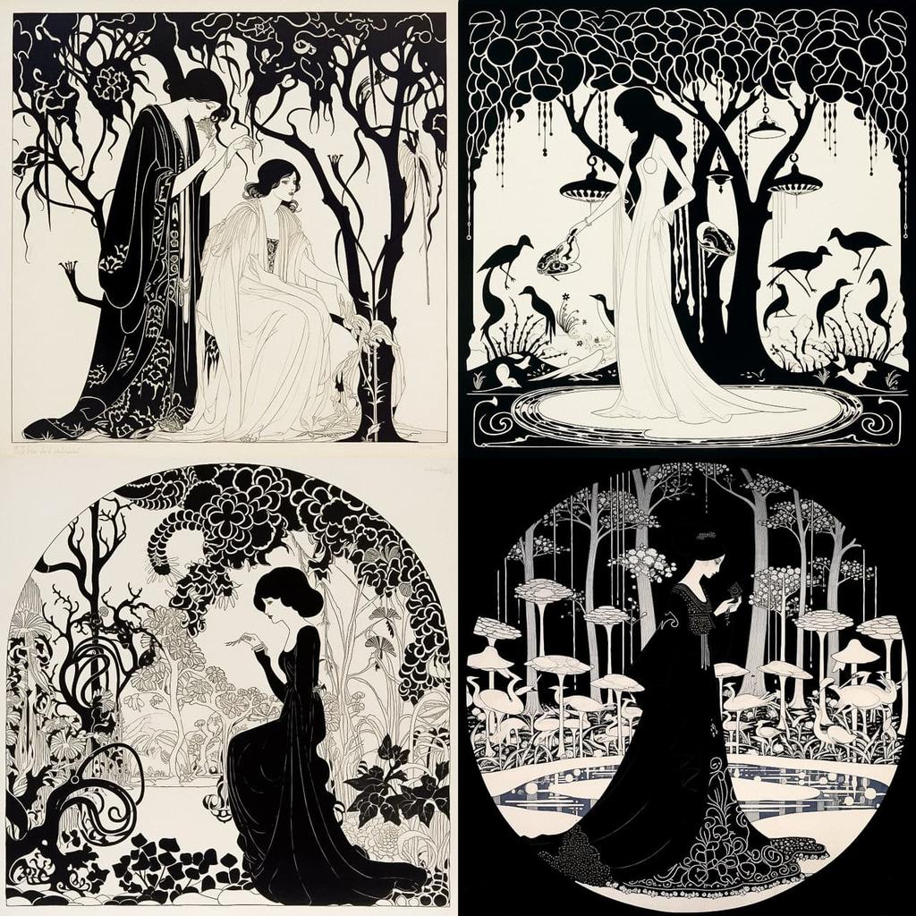 Aubrey Beardsley style, Midjourney V5.2, render 1 of 4