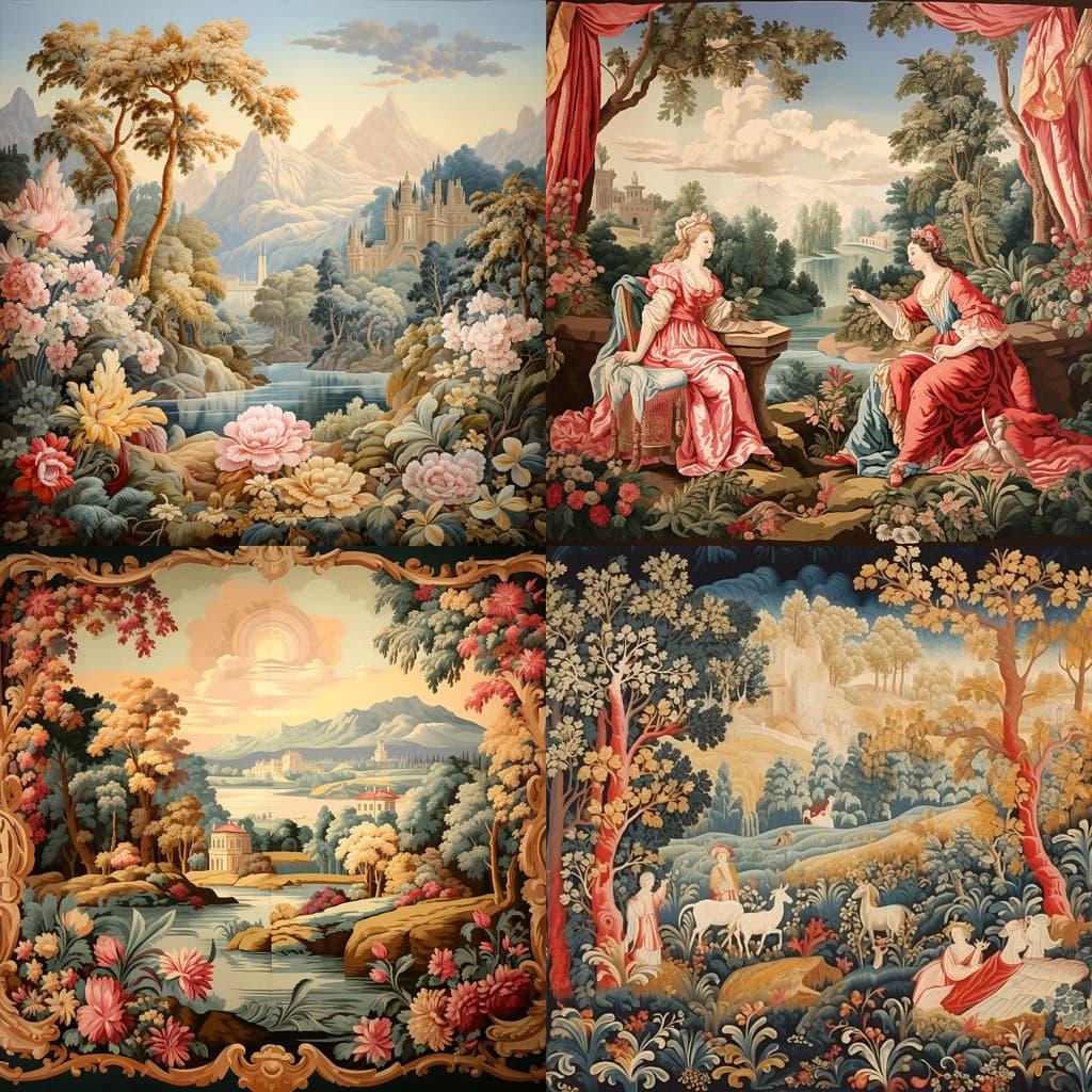 Aubusson tapestry style, Midjourney V5.2, render 1 of 4
