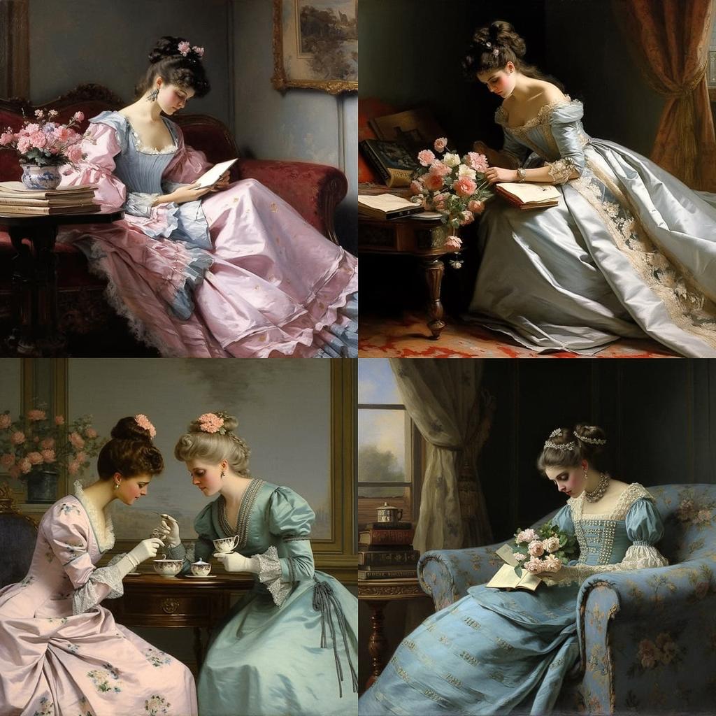 Auguste Toulmouche style, Midjourney V5.2, render 1 of 4