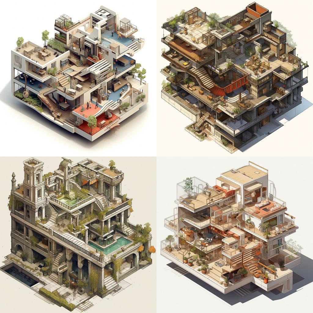 Axonometric view style, Midjourney V5.2, render 1 of 4
