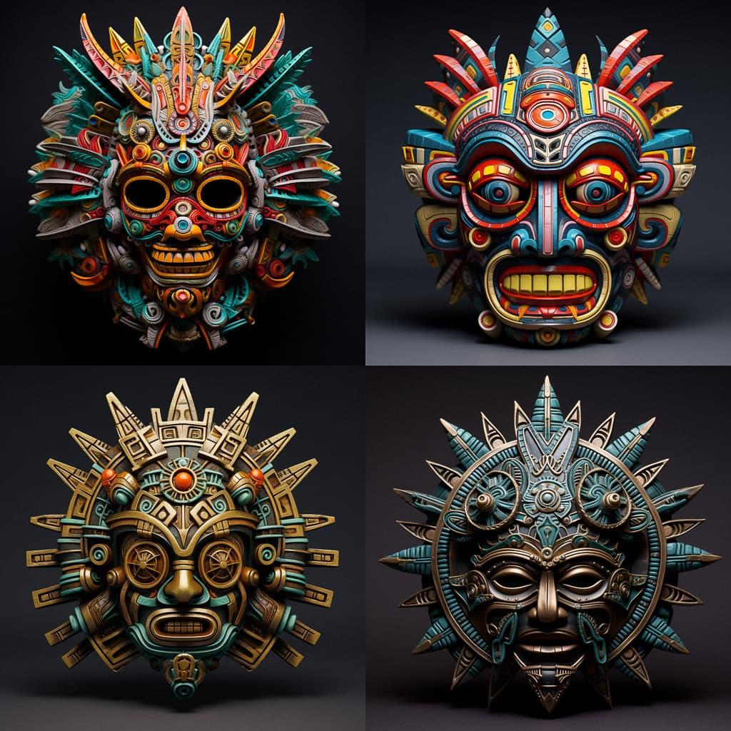 Aztec mask style, Midjourney V5.2, render 1 of 4