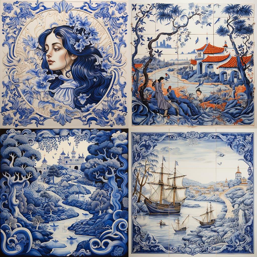 Azulejo style, Midjourney V5.2, render 1 of 4