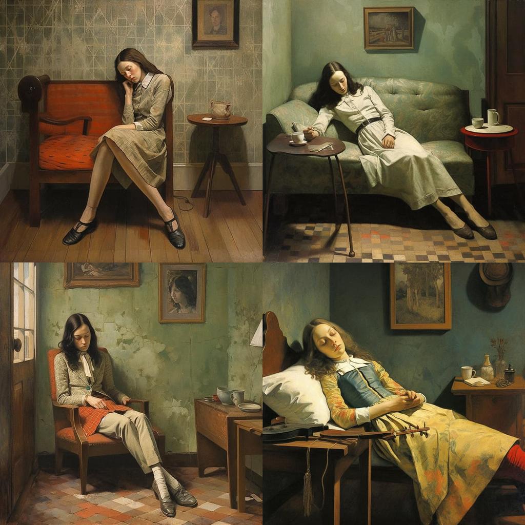 Balthus style, Midjourney V5.2, render 1 of 4