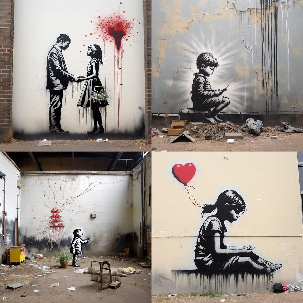 Banksy style, Midjourney V5.2, render 1 of 4