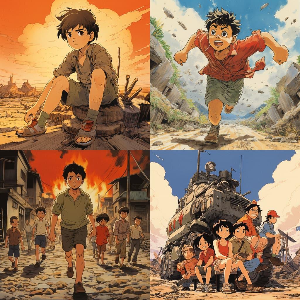 Barefoot Gen style, Midjourney V5.2, render 1 of 4