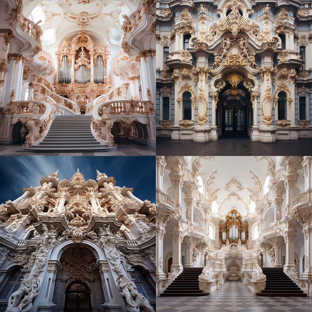 Baroque architecture style, Midjourney V5.2, render 1 of 4