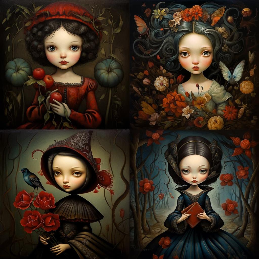 Benjamin Lacombe style, Midjourney V5.2, render 1 of 4