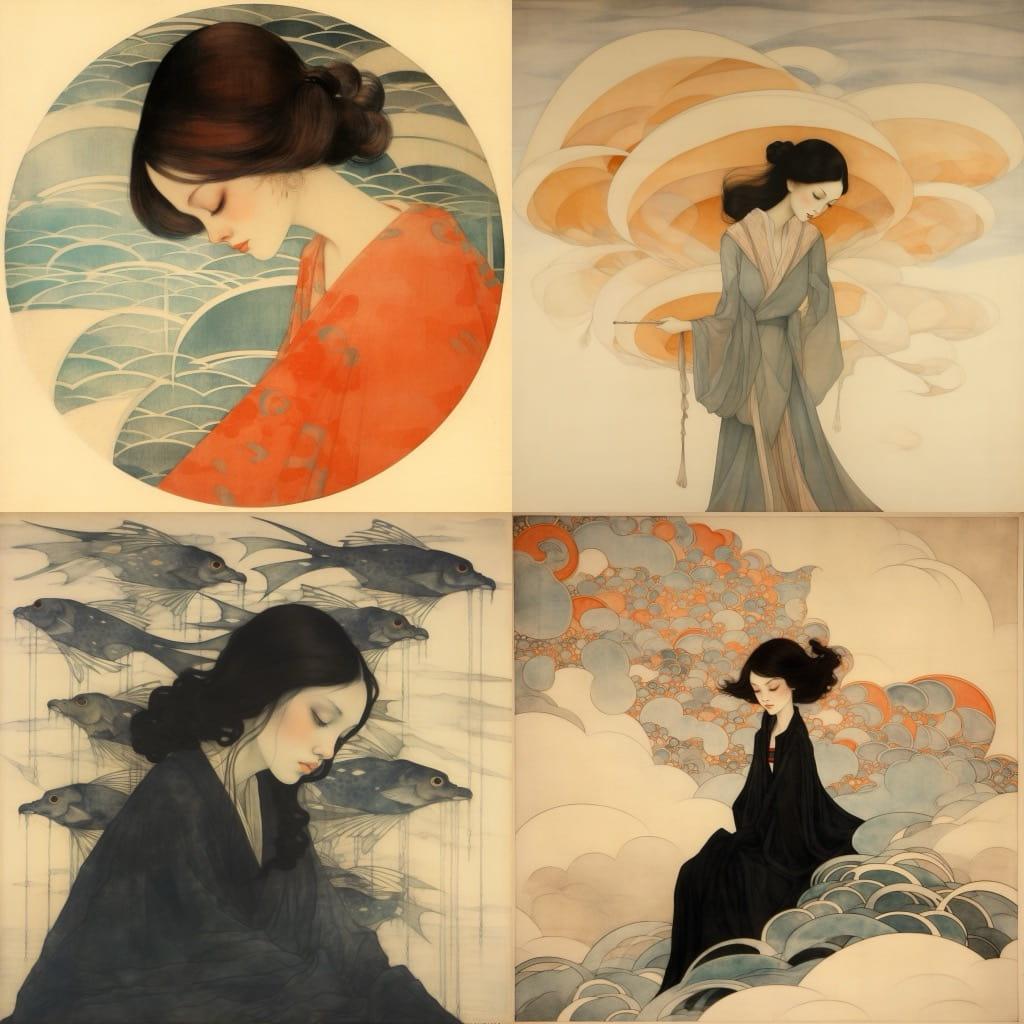 Bertha Lum style, Midjourney V5.2, render 1 of 4