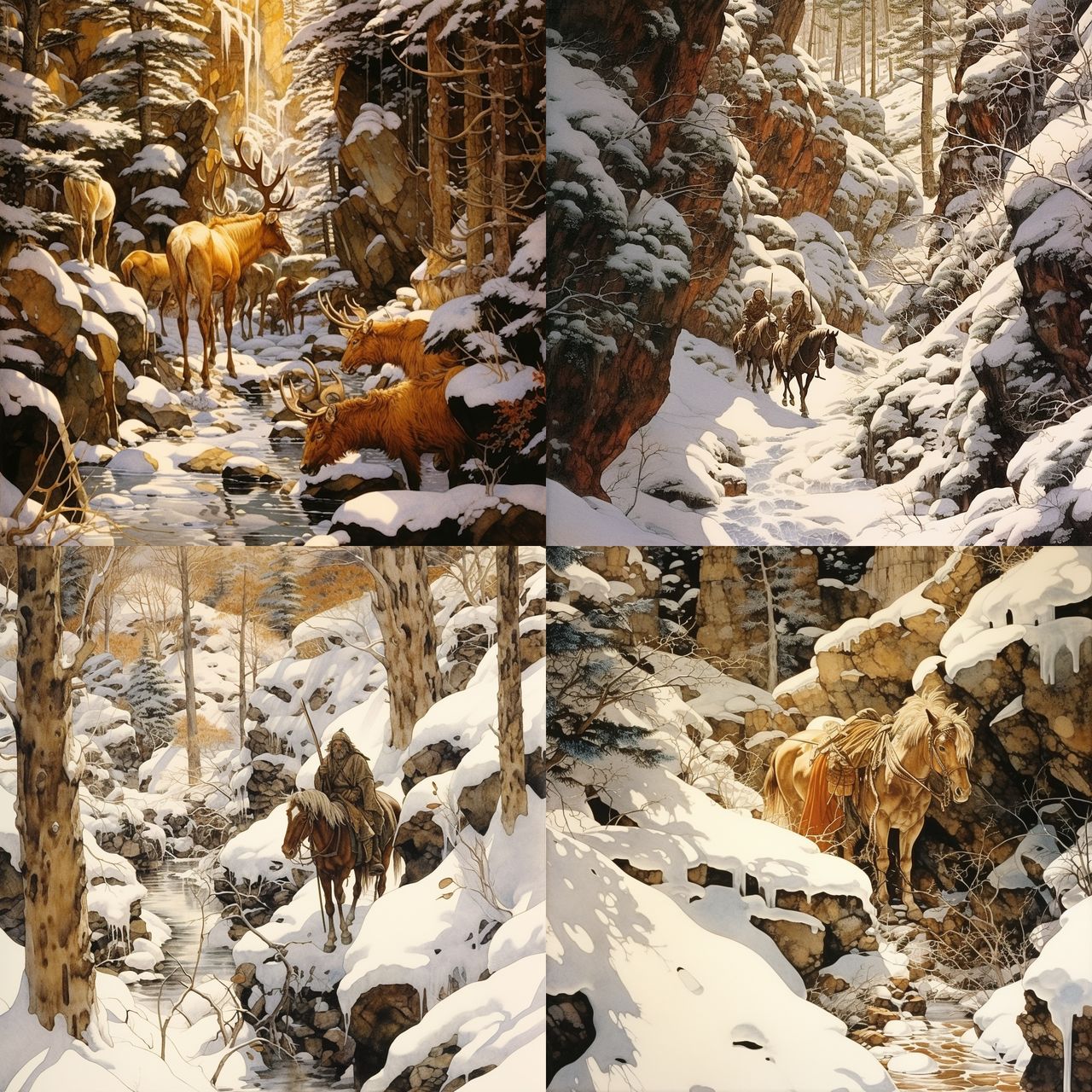Bev Doolittle style, Midjourney V5.2, render 1 of 4