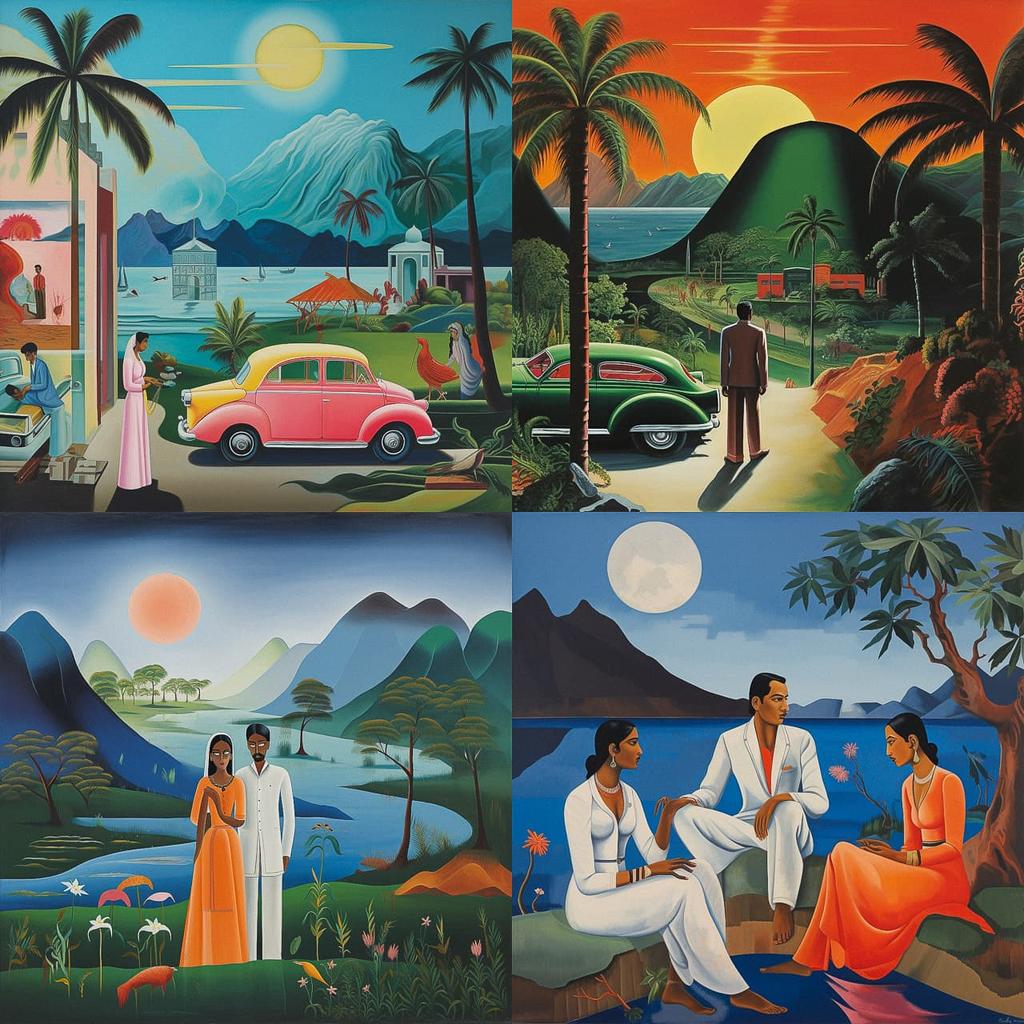 Bhupen Khakhar style, Midjourney V5.2, render 1 of 4
