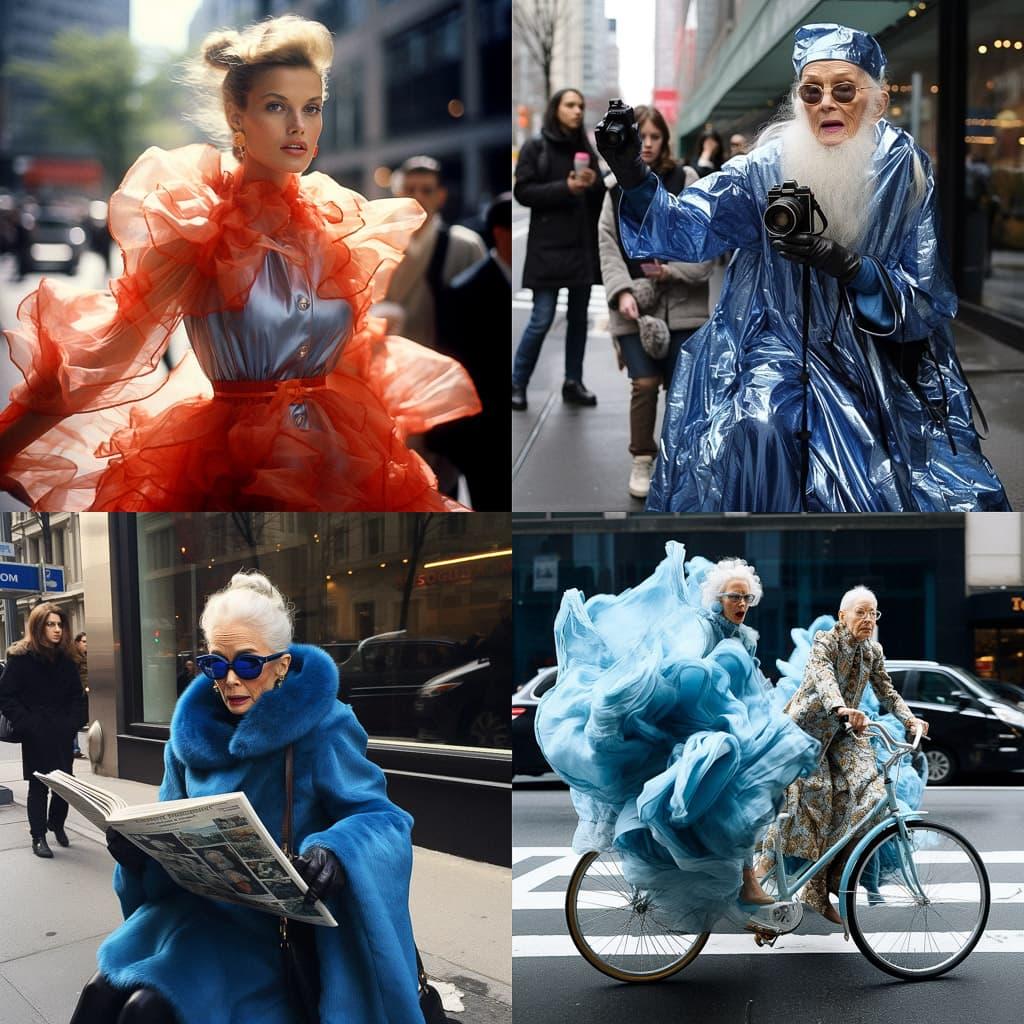 Bill Cunningham style, Midjourney V5.2, render 1 of 4