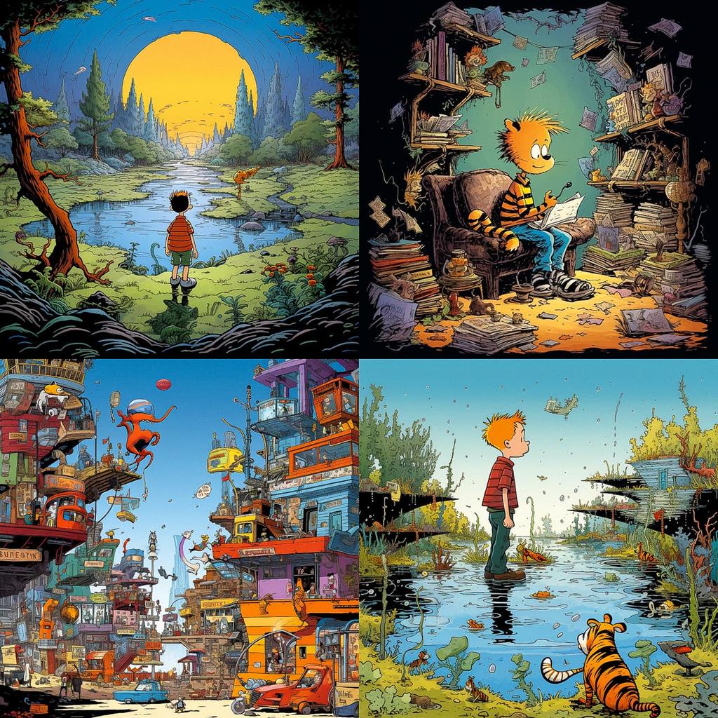 Bill Watterson style, Midjourney V5.2, render 1 of 4
