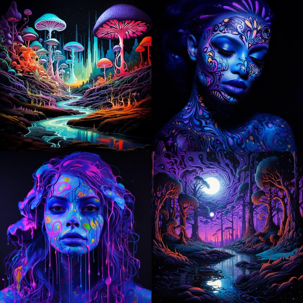 Blacklight paint style, Midjourney V5.2, render 1 of 4