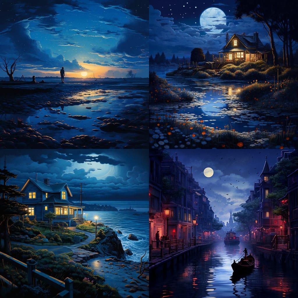 Blue hour style, Midjourney V5.2, render 1 of 4