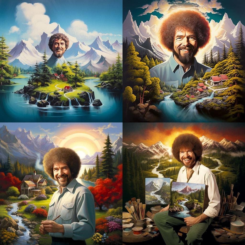 Bob Ross style, Midjourney V5.2, render 1 of 4