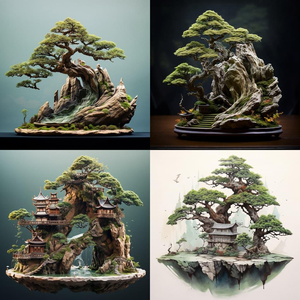 Bonsai style, Midjourney V5.2, render 1 of 4