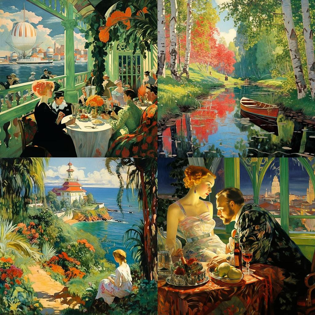 Boris Kustodiev style, Midjourney V5.2, render 1 of 4