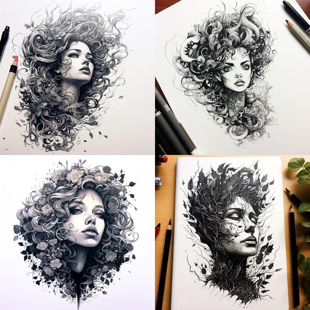 Brush pen drawing style, Midjourney V5.2, render 1 of 4