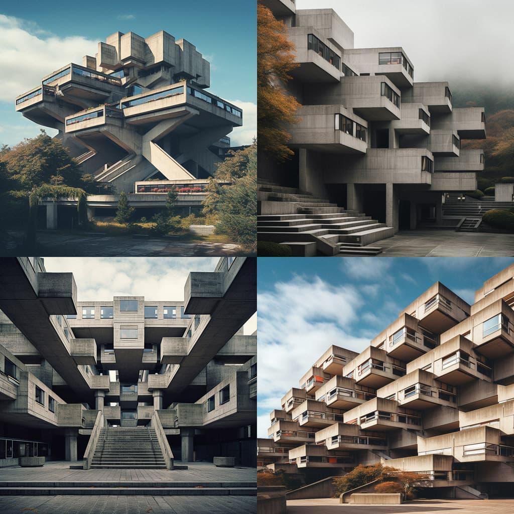 Brutalism style, Midjourney V5.2, render 1 of 4