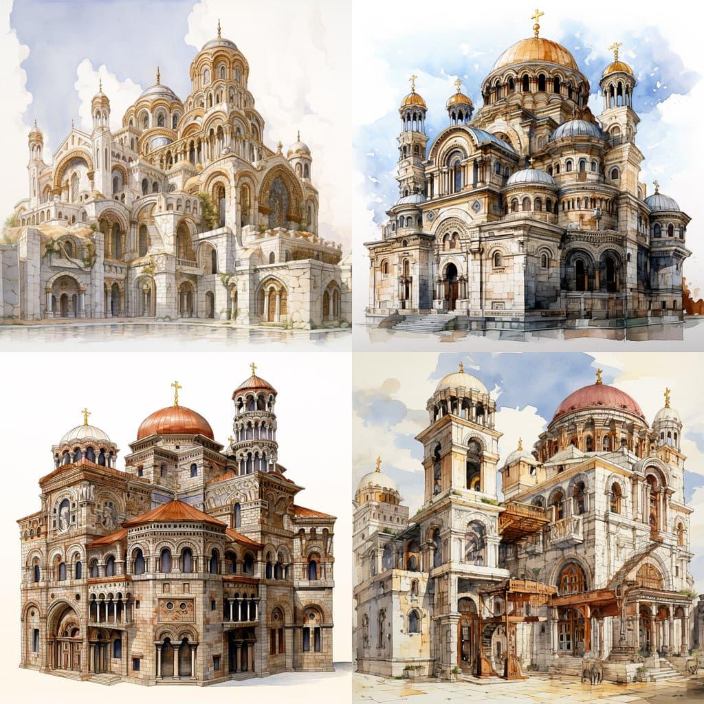 Byzantine architecture style, Midjourney V5.2, render 1 of 4