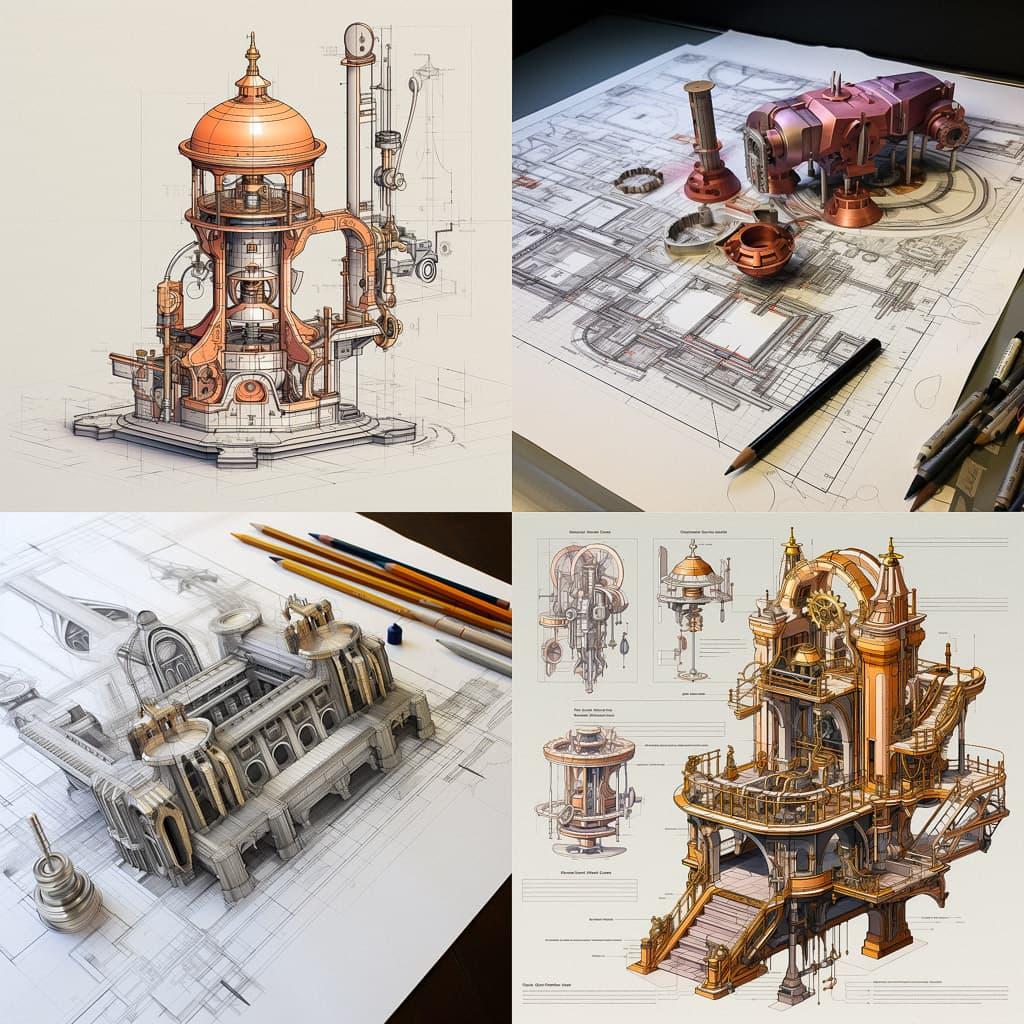 CAD drawing style, Midjourney V5.2, render 1 of 4
