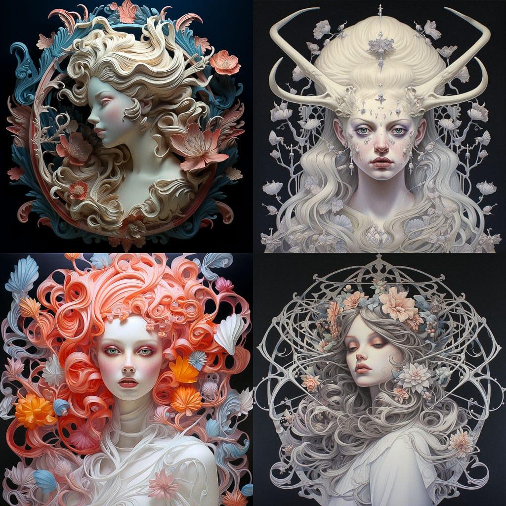 Cameo style, Midjourney V5.2, render 1 of 4