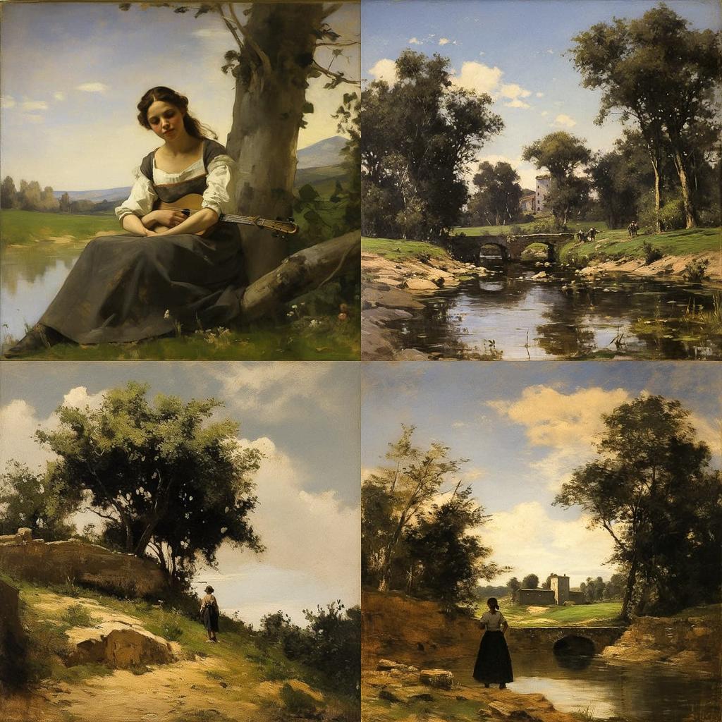 Camille Corot style, Midjourney V5.2, render 1 of 4
