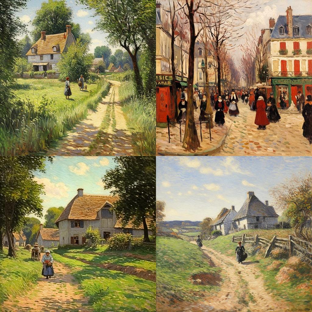 Camille Pissarro style, Midjourney V5.2, render 1 of 4