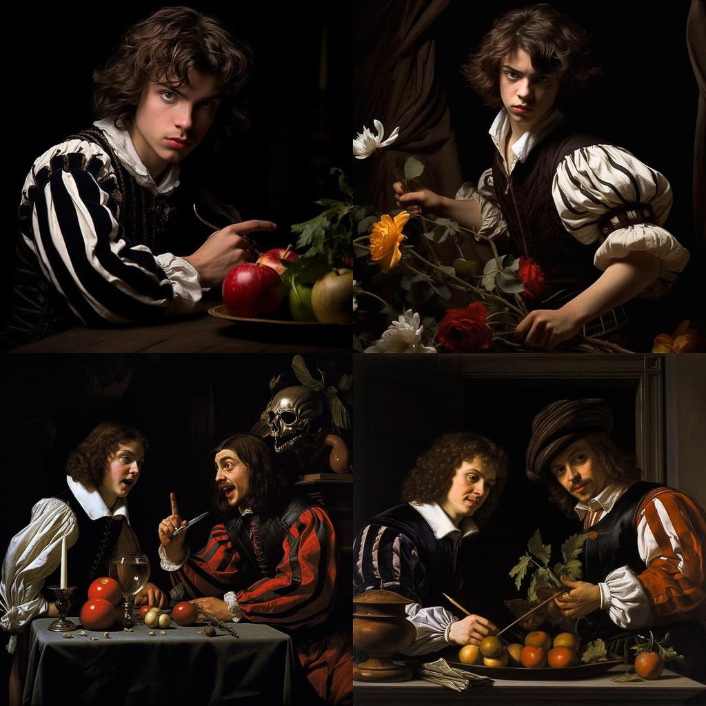 Caravaggio style, Midjourney V5.2, render 1 of 4