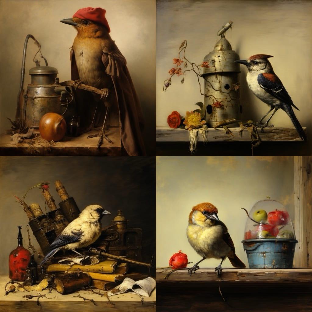 Carel Fabritius style, Midjourney V5.2, render 1 of 4