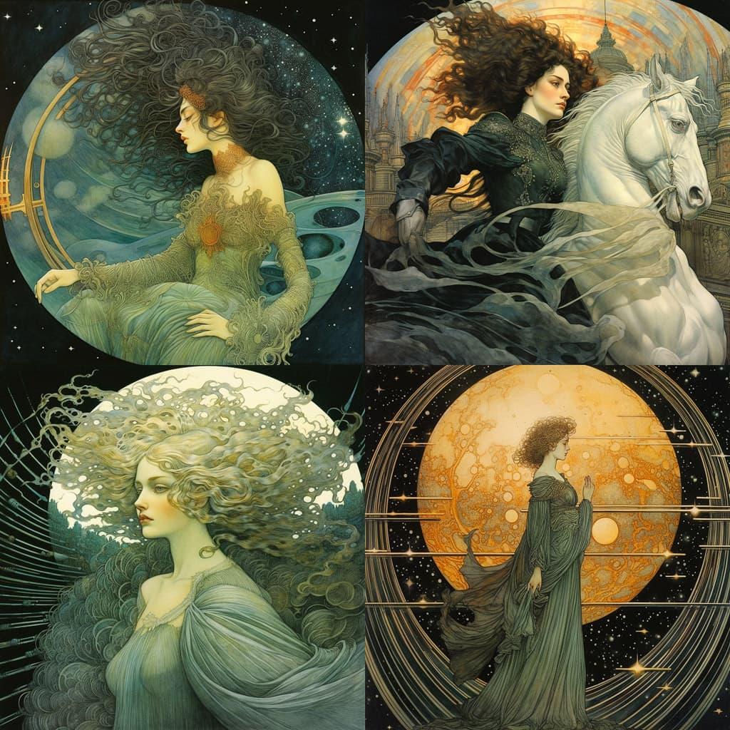 Carlos Schwabe style, Midjourney V5.2, render 1 of 4