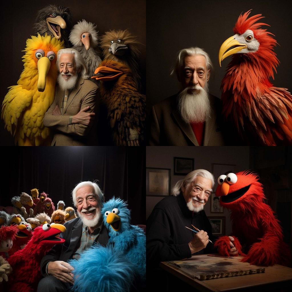 Caroll Spinney style, Midjourney V5.2, render 1 of 4
