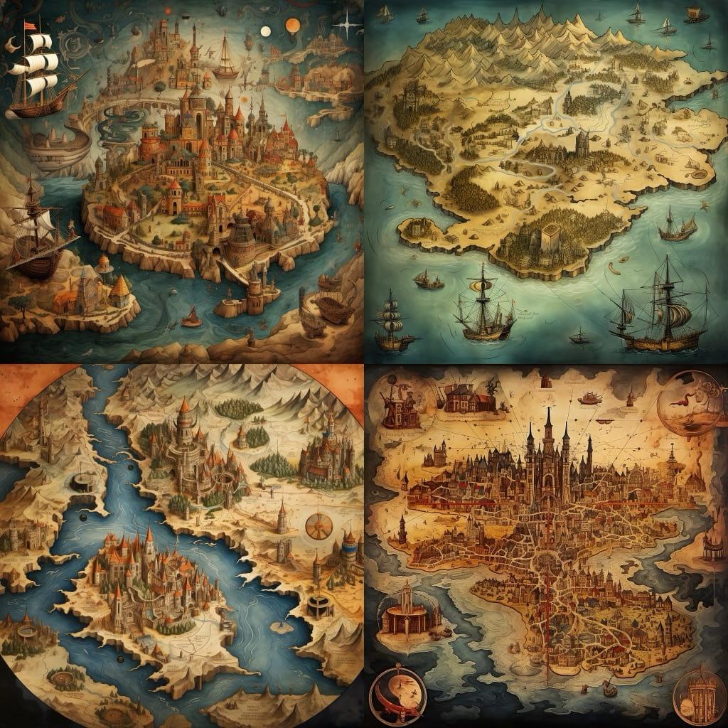 Cartography style, Midjourney V5.2, render 1 of 4