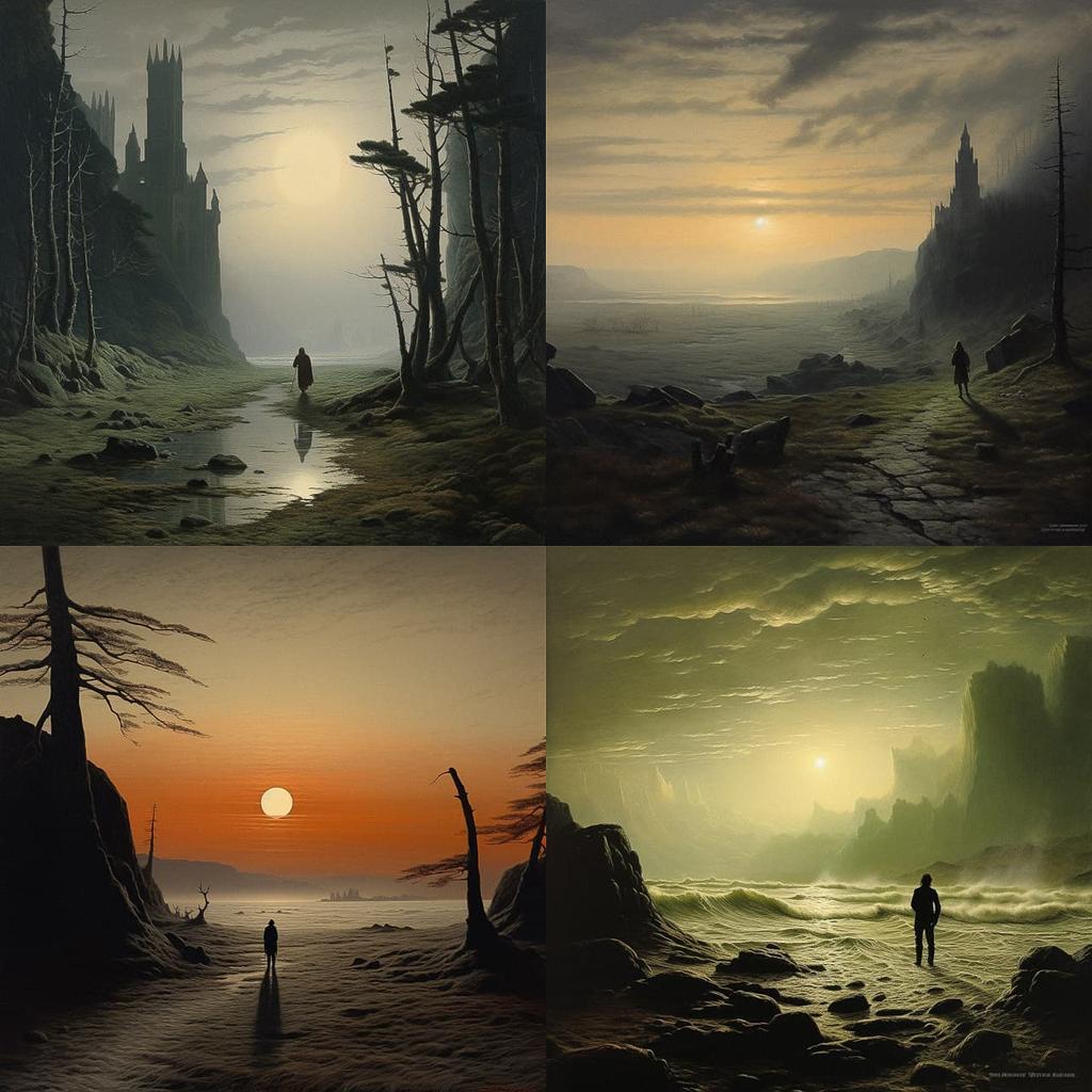 Caspar David Friedrich style, Midjourney V5.2, render 1 of 4