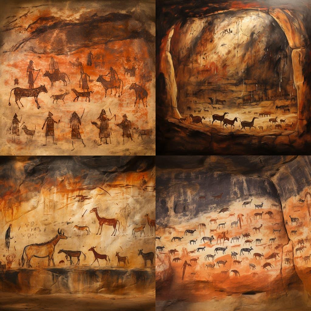 Cave painting style, Midjourney V5.2, render 1 of 4