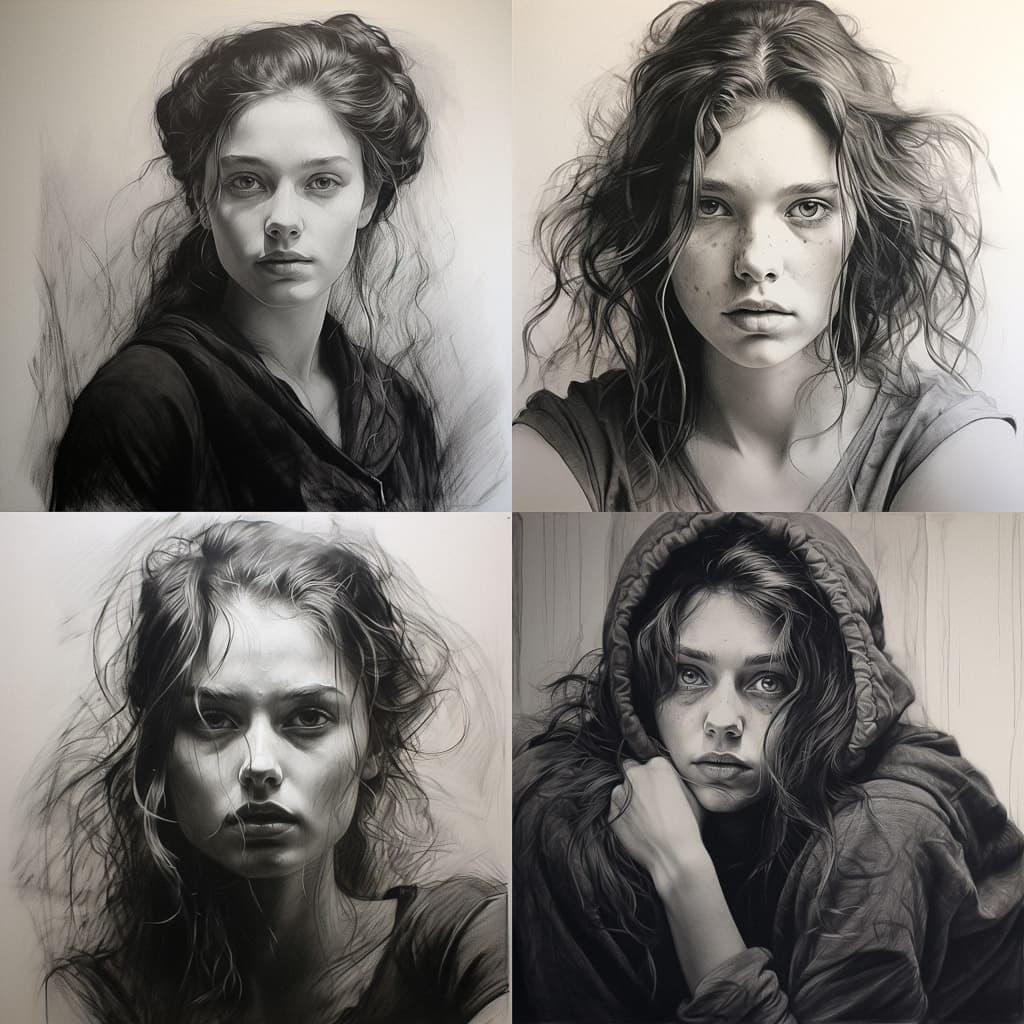 Charcoal drawing style, Midjourney V5.2, render 1 of 4