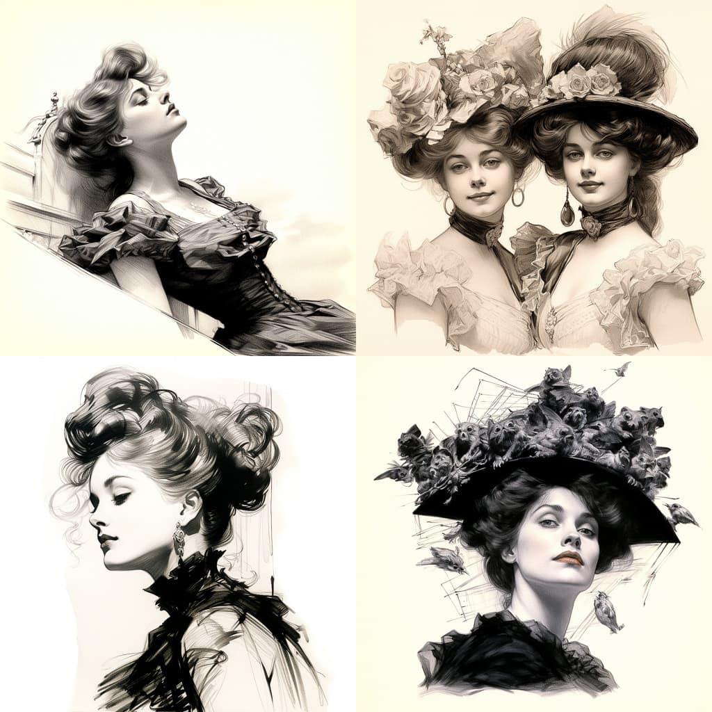 Charles Dana Gibson style, Midjourney V5.2, render 1 of 4