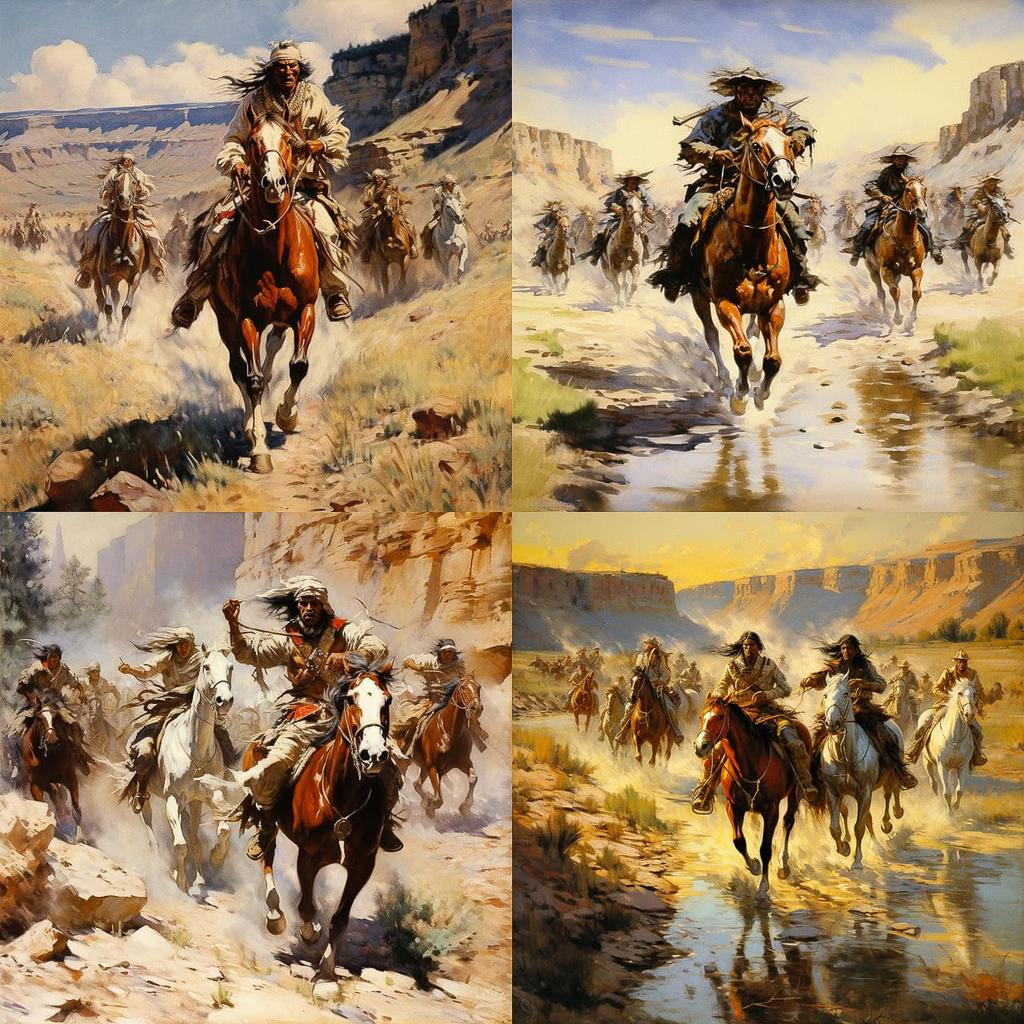 Charles Marion Russell style, Midjourney V5.2, render 1 of 4