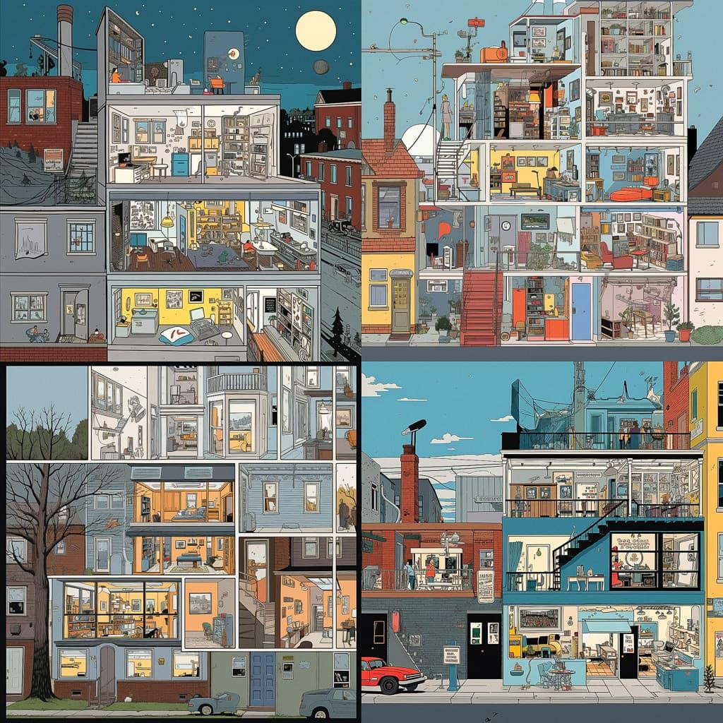 Chris Ware style, Midjourney V5.2, render 1 of 4